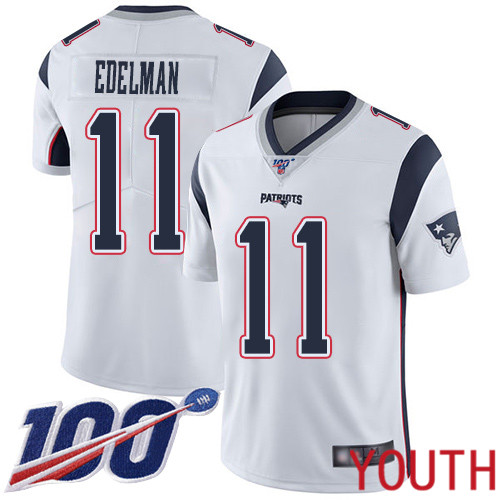 New England Patriots Football #11 100th Season Limited White Youth Julian Edelman Road NFL Jersey->new england patriots->NFL Jersey
